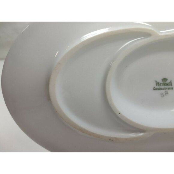 Vintage Victoria Ivory Gold Rim China Czechoslovakia Gravy Boat With Plate - Picture 8 of 9